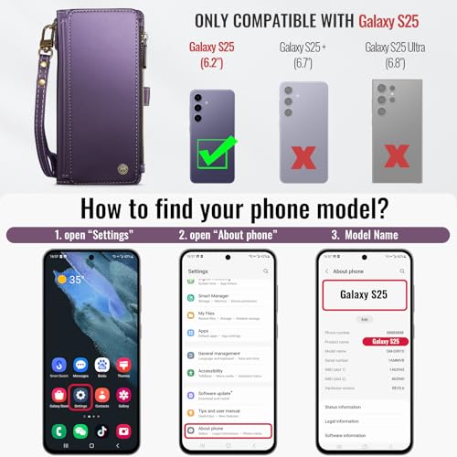 Defencase for Samsung Galaxy S25 Wallet Case with RFID Card Holder, Purple | Durable Soft PU Leather, with Zipper Pocket, Wrist Strap, Fashion Snap Flip S25 Phone Cases Cover with Stand for Women Men - color: Aesthetic Purple
