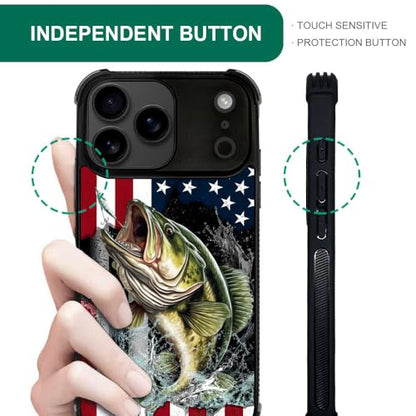 case for iPhone 17 Pro Max,Compatible with Magsafe,All-Round Protection Shockproof Anti-Scratches TPU Case Cover-Vital Bass Fish American Flag - color: Vital bass fish American flag, size: IPhone 17 Pro Max