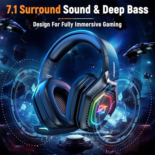 Ozeino 2.4GHz Wireless Gaming Headset with Microphone, 2.4G USB & Type C Transmitter - 30h Battery Life - RGB Lighting Gaming Headphones for PS5, PS4, PC, Phone
