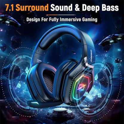 Ozeino 2.4GHz Wireless Gaming Headset with Microphone, 2.4G USB & Type C Transmitter - 30h Battery Life - RGB Lighting Gaming Headphones for PS5, PS4, PC, Phone