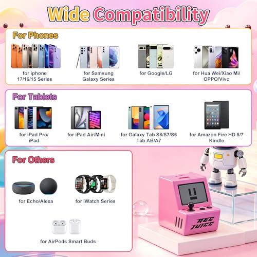 Aolcev for iPhone Charger 2 in 1 Dual USB A USB C Charger Block Retro 30W - color: Rose Pink