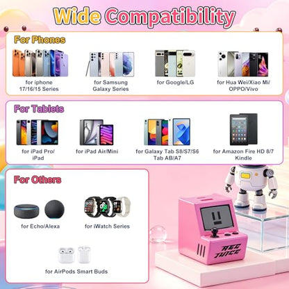 Aolcev for iPhone Charger 2 in 1 Dual USB A USB C Charger Block Retro 30W - color: Rose Pink