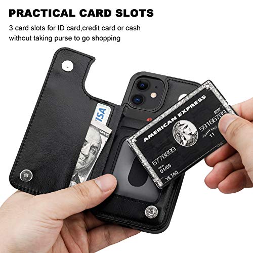 ONETOP for iPhone 12 Mini Wallet Case with Card Holder,Black - color: Black