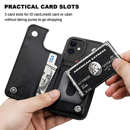 ONETOP for iPhone 12 Mini Wallet Case with Card Holder,Black - color: Black