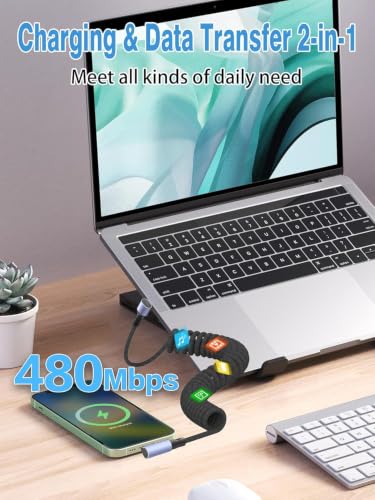YACSEJAO 90 Degree Coiled USB C to USB C Braided Charging Cable - style: Side to Side Angle