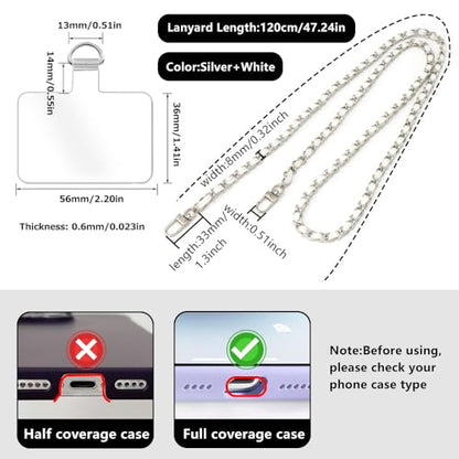 Phone Crossbody Chain Cell Phone Lanyard,Leather+Metal Shouder Strap Universal Cellphone Chain Strap with Tether Patches Compatible with Most Phones Bag Purse Silver+White - color: B