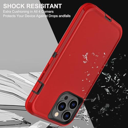 YKHJKLEC for iPhone 13 Pro Case, Military Grade 3 in 1 Heavy Duty Shockproof/Drop Proof/Dust Proof Case with 2Pcs Tempered Glass Screen Protector (Red/Black) - color: Red/Black