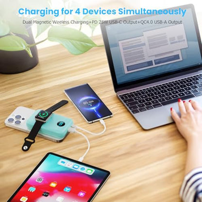 Magnetic Portable Charger 10800mAh,4-in-1 Wireless Power Bank with iWatch Charger, QC4.0+20W PD Fast Charging USB C Battery Pack with LCD Display for Magsafe,iPhone 17/16/15/14/13/12 Series,Green - color: Green