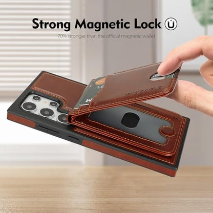 SkyEagle Compatible with Magsafe 2 in 1 Detachable Samsung Galaxy S24 Ultra Wallet Case with Card Holder Women Men Magnetic PU Leather Phone Case RFID Blocking Flip Kickstand Credit Slots,Brown - color: Brown, size: Samsung Galaxy S24 Ultra 6.8"