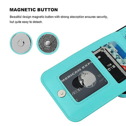 KIHUWEY for iPhone 14 Pro Max Wallet Case Card Holder Kickstand, Light Blue | Credit Card Slots, PU Leather, Magnetic Clasp, Flip Heavy Duty Protection Cover for Men and Women - color: Light Blue
