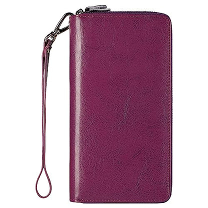 Small Compact Women Wallet RFID Blocking Genuine Leather Bifold Purse with ID Windows - color: 2-waxed Purple, size: One Size