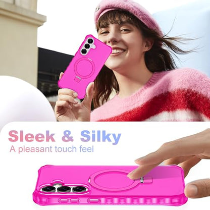 Compatible with Samsung Galaxy S26 Case 6.3'' Cute Wavy Frame with Magnetic Stand [Compatible with Mag-Safe] Military-Grade Translucent Phone Case for S26, Hot Pink - color: Hot Pink, size: Samsung Galaxy S26