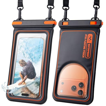 Waterproof Phone Pouch, IPX8 Floating Case up to 7.1" | Touchscreen TPU Window, 4-Chamber Airbag, for iPhone 17/16/15 Pro Max, Samsung S25/S24 Ultra, Beach, Cruise & Kayak - color: BLACK 1PACK