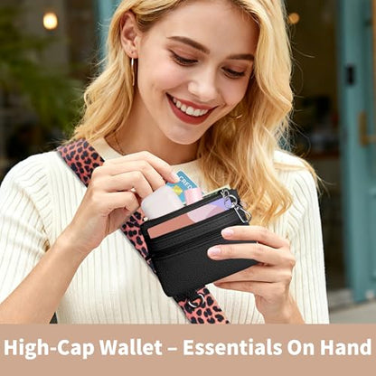 2pcs Clip and Go Strap for Phone with Wallet Crossbody Strap with Pouch - color: Leopard+black