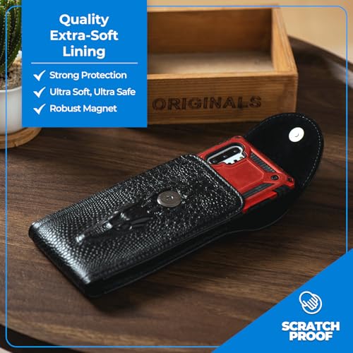 Genuine Leather Phone Belt Case with Belt Clip Belt Loop, Cell Phone Holster Fits 6.5" Large Smartphones, Sturdy Utility Phone Pouch Belt Holder for Daily Use, Travel, Hiking, Working (Black) - color: Black
