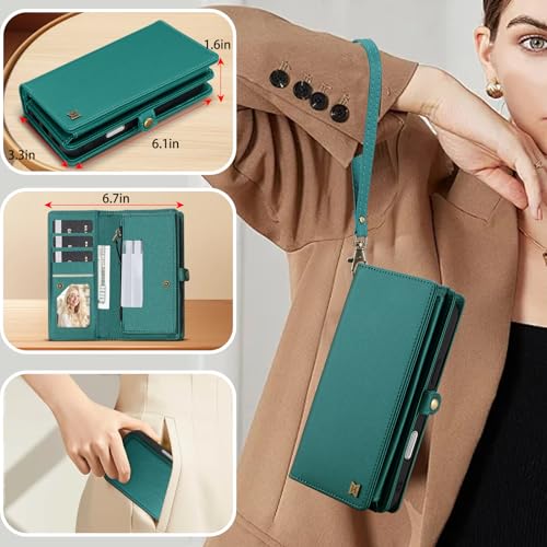 for Wallet Case Compatible with iPhone 11,Multi-Function Detachable 2 in 1 Magnetic iPhone 11 Wallet,Flip Strap Zipper Card Holder Phone Case with Shoulder Straps (Green) - color: Green, size: iPhone 11
