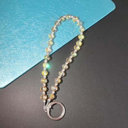 Acofect Crystal Beaded Phone Wrist Strap Charm Chain Wristlet Cellphone Lanyard Bracelet Keychain with Tether Tab Hands-Free - color: Round Ab Gold