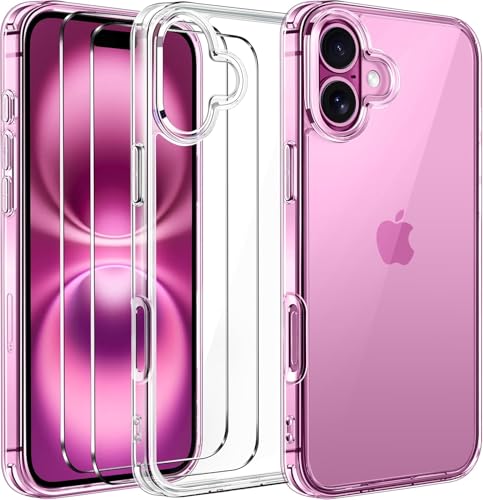 Phone Case Compatible with iPhone 16, Clear Case Non-Yellowing Protective Bumper Hard Back Cover for 6.1 Inch
