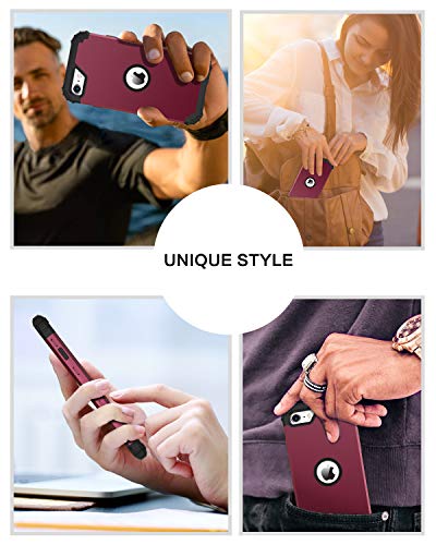 BENTOBEN for iPhone SE 2022 Case and iPhone SE 2020 Phone Case, Heavy Duty 3 in 1 Full Body Rugged Shockproof Hybrid Hard PC Soft Rubber Bumper Protective Girls Women Boy Men Cover, Wine Red/Burgundy - color: Black/Wine Red