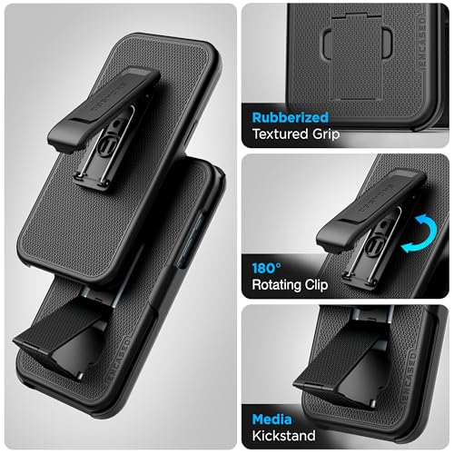 Encased DuraClip Designed for iPhone 16 Case with Belt Clip Phone Holster and Kickstand (Matte Black) - size: iPhone 16