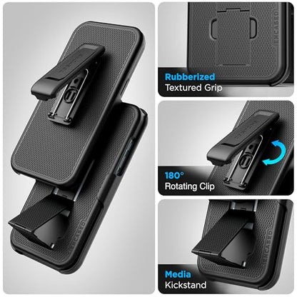 Encased DuraClip Designed for iPhone 16 Case with Belt Clip Phone Holster and Kickstand (Matte Black) - size: iPhone 16
