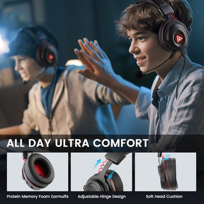 EKSA E900 Pro USB Gaming Headset for PC, 7.1 Surround Sound, 50MM Driver - color: Wired Black-Red