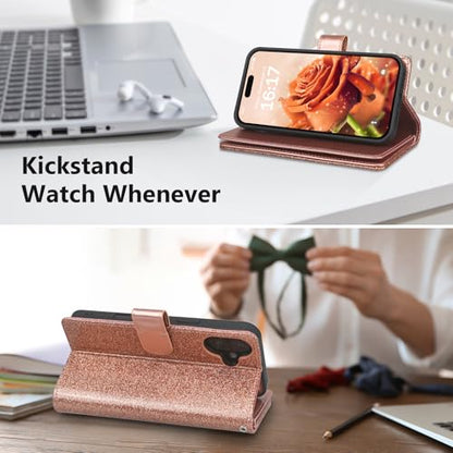 Varikke for iPhone 17 Glitter Case Wallet Magnetic Detachable, Rose Gold - color: (Standard) Rose Gold, size: iPhone 17 6.3"