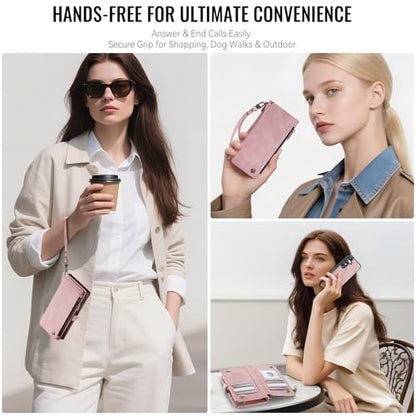 Defencase for Galaxy S26 Case Wallet Compatible with Magsafe 6.3", Rosepink | Magnetic Detachable, with RFID Bolcking Card Holder, Zipper Strap, PU Leather Drop-Proof Phone Cover for Samsung Galaxy S26 - color: (Detachable with Magsafe)-Pink