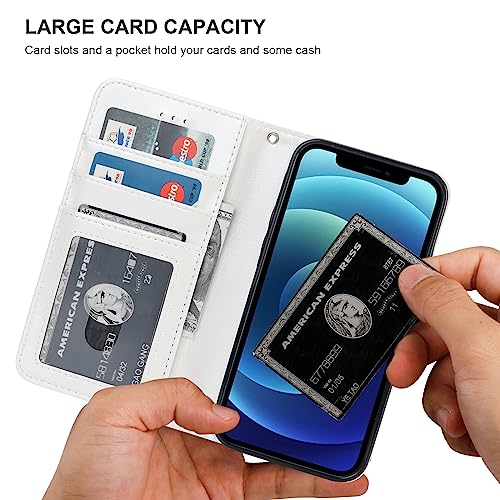 Bocasal Detachable Wallet Case Card Holder for iPhone 12/12 Pro, White | Kickstand Card Slots Holder PU Leather Magnetic Shockproof Wrist Strap Removable Flip Protective Cover 6.1 inch - color: White