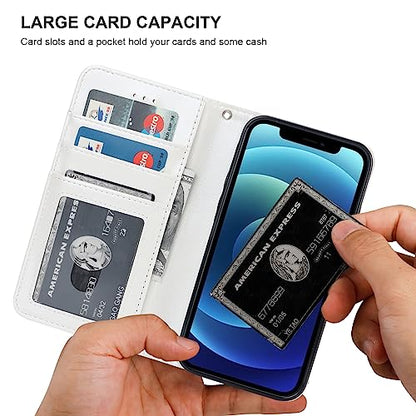 Bocasal Detachable Wallet Case Card Holder for iPhone 12/12 Pro, White | Kickstand Card Slots Holder PU Leather Magnetic Shockproof Wrist Strap Removable Flip Protective Cover 6.1 inch - color: White