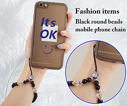 Cell Phone Lanyard Strap Bling Crystal Beads Hand Wrist Lanyard - color: 17cm/Black+white