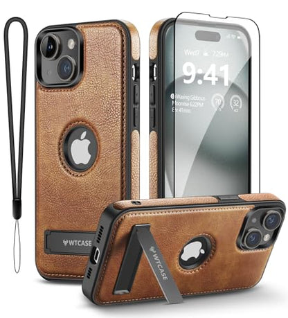 WTCASE Magnetic for iPhone 15 Leather Case,Built-in Invisible Stand [Compatible with Magsafe] Protective Slim Kickstand Phone Cover Compatible with iPhone 15 (2023) 6.1" (Brown) - color: Brown, size: iPhone 15 - 6.1"