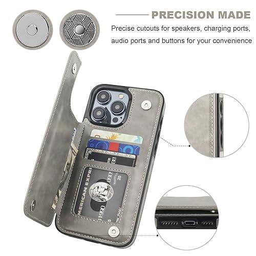 ONETOP for iPhone 15 Pro Max Wallet Case with Credit Card Holder,Gray | Kickstand,ID/Cash Holder,Case Wallet with Card Slots,Double Magnetic Clasp,Durable PU Leather Shockproof Cover for Women Men - color: Gray