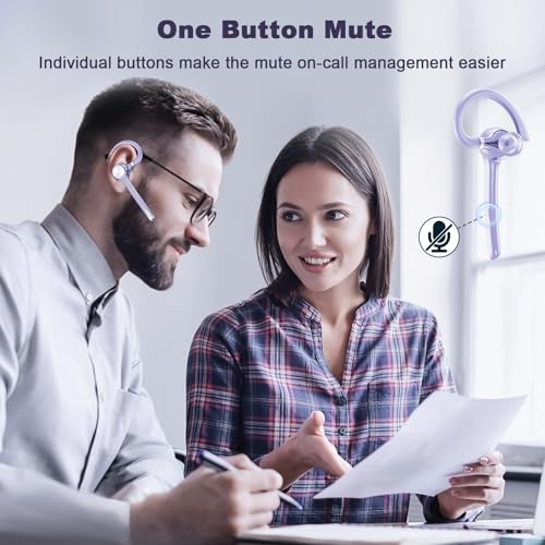 HEIBAS Bluetooth Headset, Wireless Earpiece with Mic for Work - color: Lilac Purple
