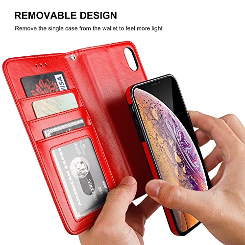 Bocasal Detachable Wallet Case Card Holder for iPhone Xs Max, Red - color: Red