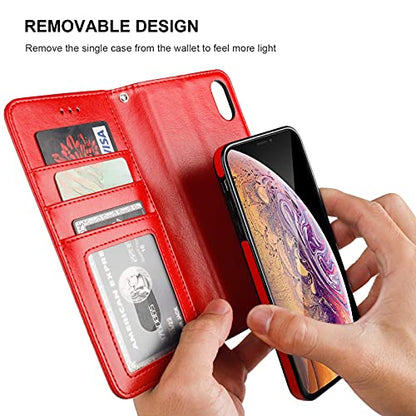 Bocasal Detachable Wallet Case Card Holder for iPhone Xs Max, Red - color: Red