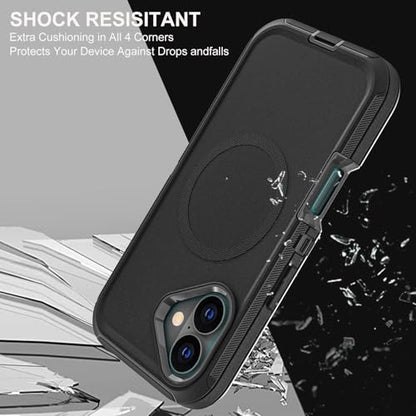 YKHJKLEC for iPhone 16 Case, Compatible with Magsafe, Military Grade 3 in 1 Heavy Duty Shockproof/Drop Proof/Dust Proof Case with 2Pcs Tempered Glass Screen Protector (New-Black/Black) - color: New-Black/Black