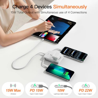 Magnetic Portable Charger 10000mAh, 22.5W Power Bank with Built in Cable - color: white
