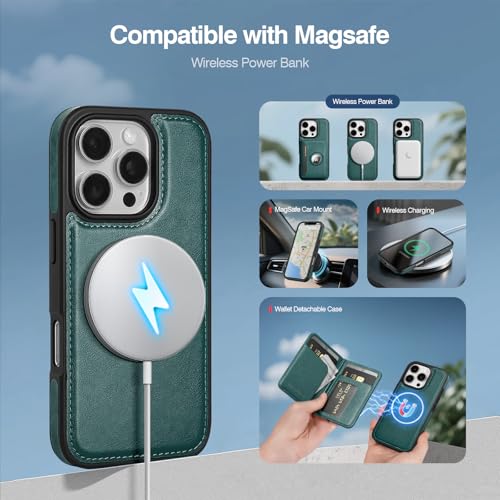 Antsturdy Compatible with MagSafe iPhone 16 Pro Wallet Case,Blue Green - color: Blue Green, size: iPhone 16 Pro - 6.3"