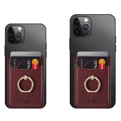 Card Holder for Phone Case 2Pc, RFID Leather Phone Wallet with Ring | Phone Wallet Stick On Back Of Phone Case.Credit Card/ID/Pocket Phone Card Holder for iPhone Andriod. Viewing Freely - color: DarkGreen+Red
