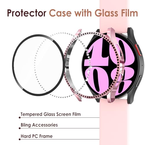Simpeak 5-Pack Bling Screen Protector Case Compatible with Samsung Galaxy Watch 6 40mm 2023, HD Full Protection Bumper Case Cover Compatible with Galaxy Watch 6 40mm,Black,Silver,Gold,Blue,Rose Pink - size: 40mm