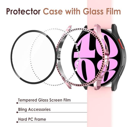 Simpeak 5-Pack Bling Screen Protector Case Compatible with Samsung Galaxy Watch 6 40mm 2023, HD Full Protection Bumper Case Cover Compatible with Galaxy Watch 6 40mm,Black,Silver,Gold,Blue,Rose Pink - size: 40mm