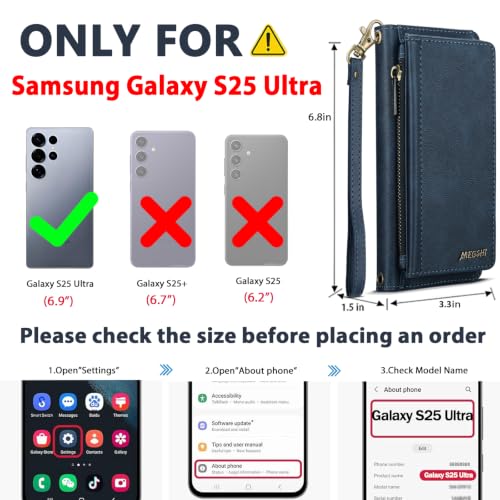 for Samsumg Galaxy S25 Ultra Wallet Case, Detachable Magnetic Shockproof Phone Case,Faux Leather Crossbody Wallet,with RFID Blocking，Zipper Card Holder，Shoulder Strap (Dark Blue) - color: Darkblue, size: Samsumg Galaxy S25 Ultra