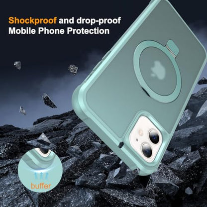CHAOFEnG Magnetic Compatible with iPhone 12/12 Pro Case with Stand [Military Grade Drop Tested][Compatible with Magnet] Ring Translucent Slim Hard Back Soft Edge, Teal Green - color: Teal Green, size: iPhone 12 & iPhone12 Pro