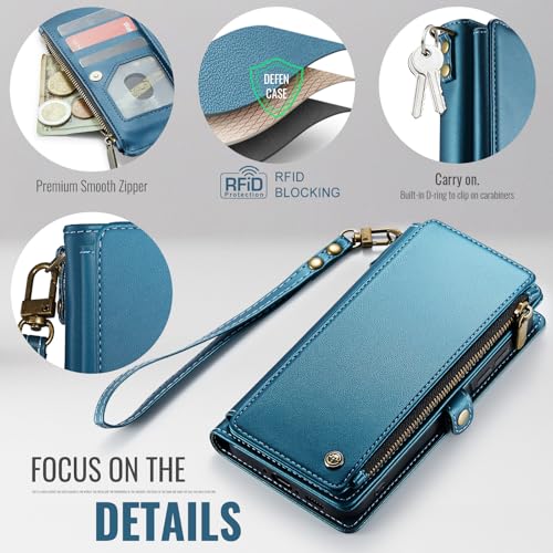 Defencase for Samsung Galaxy A36 5G Wallet Case with Card Holder, Dark Blue | RFID Blocking, Zipper Pocket, Durable PU Leather, Wrist Strap, Fashion Snap Flip Phone Cases Cover with Stand for Women Men - color: Dark Blue