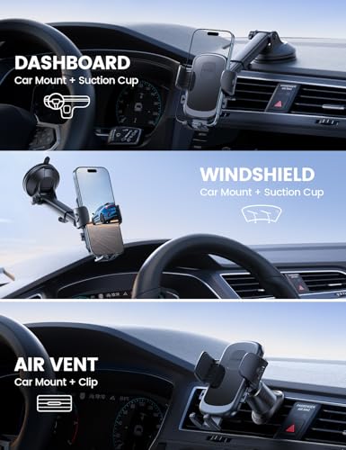 Lamicall Car Phone Holder Dashboard Vent Windshield 70 LBS Suction 3-in-1 - color: Leather Grain