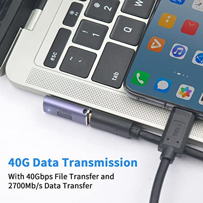 Poyiccot USB C Right Angle Adapter 240W (2-Pack), 90 Degree USB C Adapter, USBC 90 Degree Male to Female Connector Support 40Gbps Data Transfer, 8K@60Hz Video for ipad, MacBook, Thunderbolt 4/3 - size: usb c adapter male to female right angle with LED