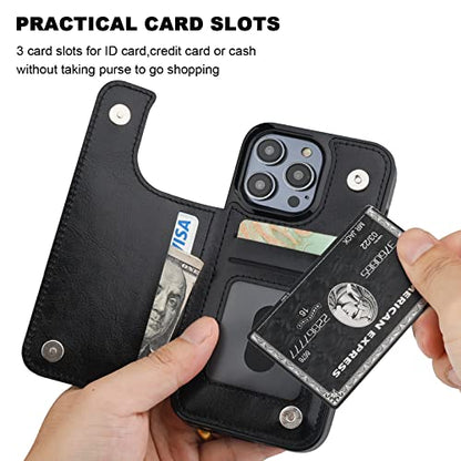ONETOP for iPhone 14 Pro Wallet Case with Credit Card Holder,Black | Kickstand,ID/Cash Holder,Case Wallet with Card Slots,Double Magnetic Clasp,Durable PU Leather Shockproof Cover for Women Men - color: Black