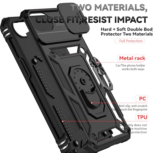 for iPhone 17E / iPhone 16E Case, with Camera Lens Cover HD Screen Protector, Dual Layer Military-Grade Drop Tested Magnetic Ring Holder Kickstand Protective Phone Case for iPhone 16E / 17E (Black) - color: Black with camera cover Military-Grade 2nd gen