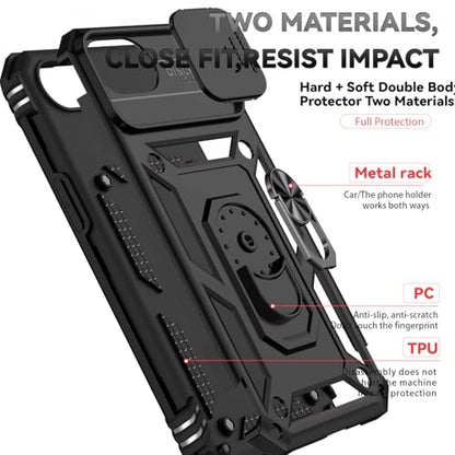 for iPhone 17E / iPhone 16E Case, with Camera Lens Cover HD Screen Protector, Dual Layer Military-Grade Drop Tested Magnetic Ring Holder Kickstand Protective Phone Case for iPhone 16E / 17E (Black) - color: Black with camera cover Military-Grade 2nd gen